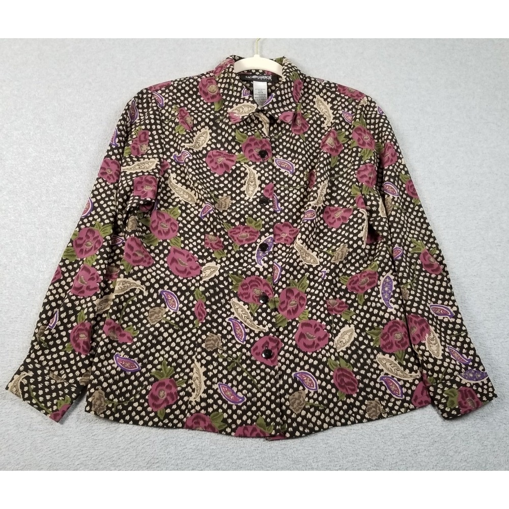 Vintage Sag Harbor Button Up Shirt Womens 8P 8 Petite Floral Paisley Long Sleeve